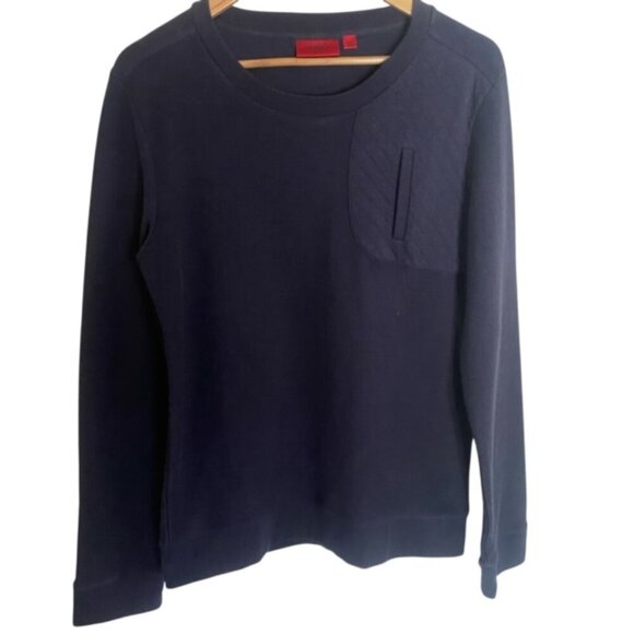 Hugo Boss Navy Quilted Chest & Sleeve Sweatshirt Medium - Picture 1 of 6